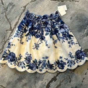 Zimmerman Aliane Linen Skirt in Blue Floral Sz 0